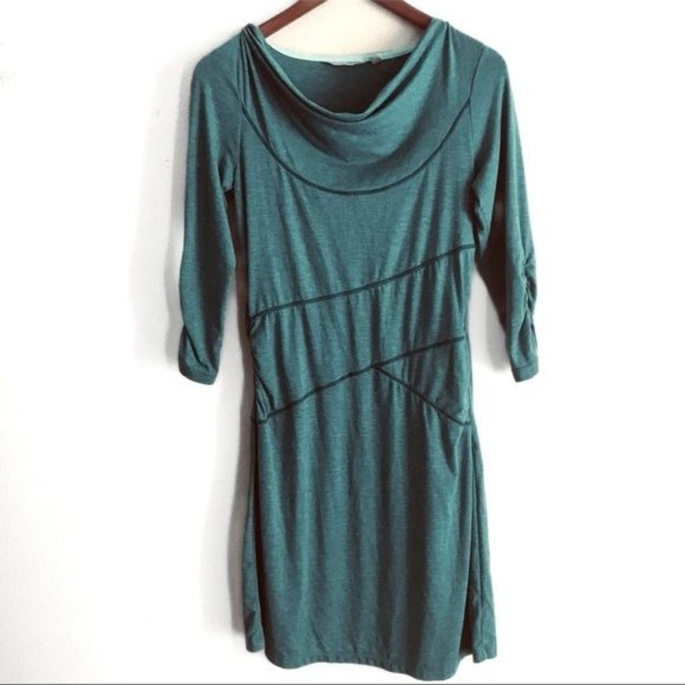 Athleta Ukiah Cowl Neck Dress 3/4 Sleeve Small Green